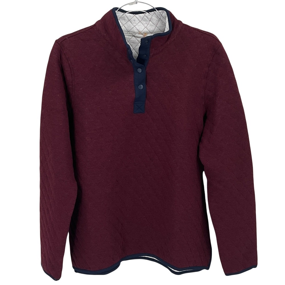 Quince Reversible Quilted Pullover Women M Burgundy Mock Neck Sweatshirt NEW